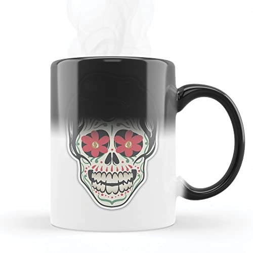 Mygoodprice MUG Magique qui change de couleur sensible à la chaleur - Thermosensible - en céramique au motif Calavera 2 homme