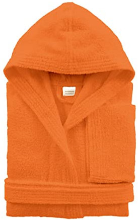 Morbidissimi Accappatoio Spugna Adulto Con Cappuccio, Cinturino e 2 Tasche, Accappatoi Uomo Donna in Spugna Morbida 400 gr/mq Puro Cotone V820 (Accappatoio Arancione, XL)