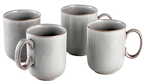 Henten Home Tea Coffee Mug Set of 4, Stoneware Coffee/Tea Mugs - 450ml, 15oz, Porcelain - Dishwasher Safe - Grey