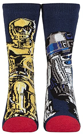 HEAT HOLDERS Kids Star Wars Socks Lite | Winter Novelty Socks for Boys (12-3, R2D2 & C3PO)