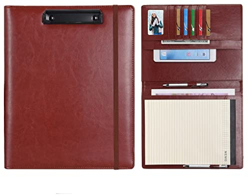 Wonderpool A4 A5 PU Leder Klemmbretter Schreibmappen Notizblock mit Innentasche - Schreib Padfolio Datei Dokument Fallhalter für Büroreise Schule Hotel Krankenhaus (Braun, A4)