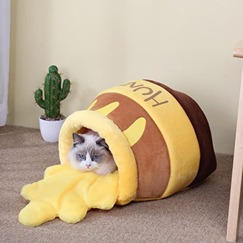 Multifunctional Cat Bed, Cute Honey Pot Shape Dog Cushion, Round Super Soft Cosy Warm Fleece Plush Puppy Beds With Covered, Cat Basket Perfect For Cats, Kittens, Puppy Dog