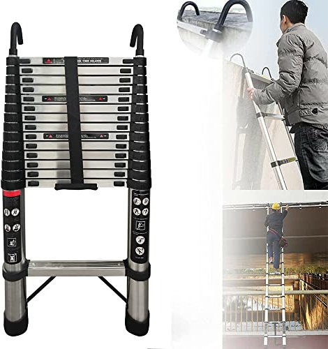 Royalswill 4.4M Telescopic Ladder 14.4FT Extension with Detachable Hooks, Multi-Purpose Anti-Slip Folding Lightweight Portable Extendable Loft RV Ladder, Collapsible Max Load 150kg