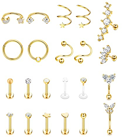 Kakonia 16G Piercing Ohr für Damen Herren Edelstahl Forward Helix Piercing Schmuck Labret Piercing Rook Daith Conch Piercing Ring Tragus Ohrringe Gold