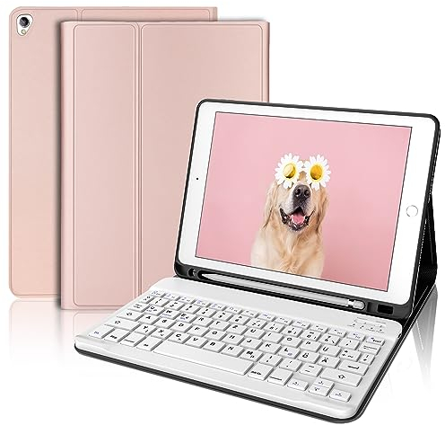 AVNICUD Tastatur für iPad 10.2 Zoll 9/8/7 Generation - 2021/2020/2019, Hülle mit Tastatur für iPad Air 3, Pro 10.5 Magnetisch Abnehmbarer Bluetooth QWERTZ Layout, Roségold