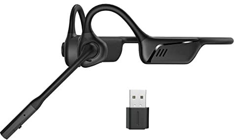 Smof Bluetooth Kabellos Air Conduction PC Headset mit Noise Canceling Boom Mic und USB Dongle, Open-Ear-Bluetooth-Kopfhörer für Business, Büro, Onlineunterricht, Fahren, Spielen