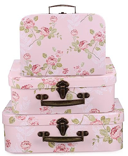 Warmhm Paperboard Suitcase 3pcs Three Floral Boxes Cardboard Suitcase Cardboard Photo Boxes with Lids Suitcases Storage Suitcase Baby Vintage Paper Flowers