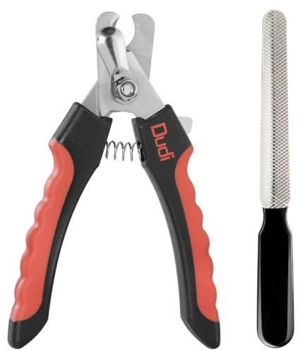 Dudi Pet Hunde Nagelschere - hundekrallen Schneider mit Sicherheitsmechanismus - Nagelschere Set mit Krallenschleifer - Schwarz Rot - Groß