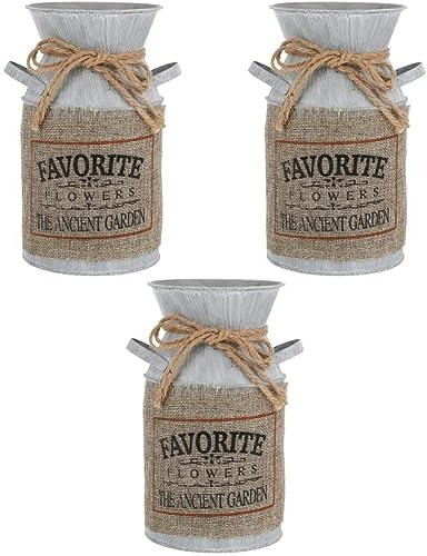 Happyyami 3 Pièces Fontaine en Étain Pot De Lait Vase Bidon De Lait Shabby Chic Vase à Fleur Galvanisé Seau à Fleurs Rustique Bidon De Lait Rustique Fleur Cru Ancien Le Fer Récipient