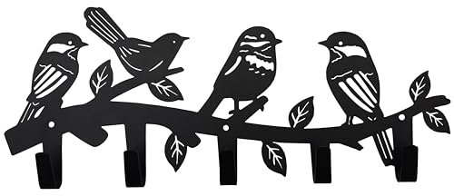 VIVICOMFY Kleiderhaken aus Metall mit Vogelmotiv, Wanddekoration, Vogel-Kleiderbügel und Schlüsselhalter, Tier-Themen-Haken, süße Heimdekoration für Lagerung, Wohnzimmer, Flur, Büro (schwarz)