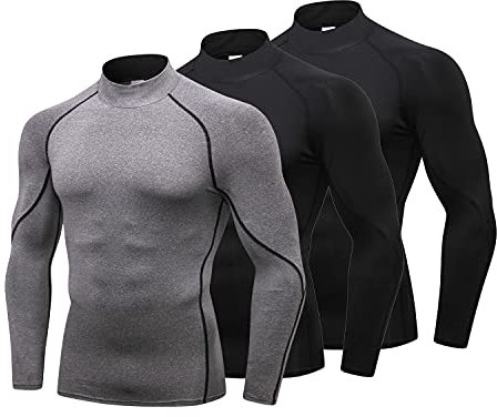 LANBAOSI 3er Kompressionsshirt Herren Mock Neck Ausschnitt, Funktionsshirt Langarm für Männer Fitnessshirt Atmungsaktiv Laufshirt Atmungsaktiv Sportshirt Laufshirt für Laufen Sport Turnhalle