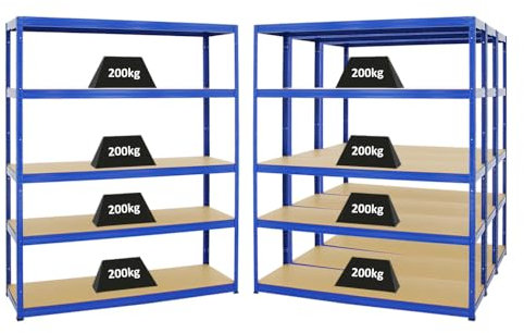 PROREGAL Mega Deal 4er-Set Schwerlastregale Giant Elephant 180x150x45cm mit 5 Ebenen Fachlast 200kg Blau, Kellerregal, Steckregal, Garagenregal, Lagerregal