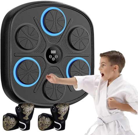 Musikboxmaschine, intelligente Musikboxmaschine zur Wandmontage, Schlagmaschine mit LED-Licht und kabelloser Musik, elektronische Musik-Wandziel-Trainingsgeräte mit Handschuhen