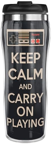 Pixly® Mug isotherme de voyage avec inscription « Keep Calm and Carry On Playing » - Capacité de 400 ml - Cadeau amusant pour petit ami, mari, lui