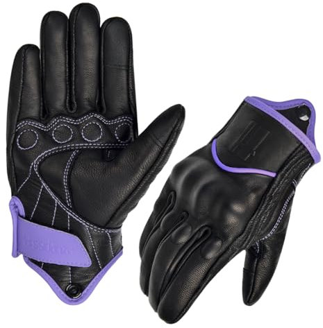 Harssidanzar Donna Guantes de Moto,Guantes de Moto con Pantalla táctil de Piel de Cabra con Dedos completos para Mujer GL016,Lila,Tamaño M