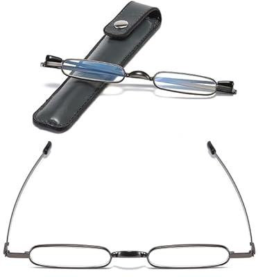 Viseng Mini Schmal Lesebrille Ultradünne Metall Lesehilfe mit kompakte und tragbare Ultraleicht Kleines Lederetui 1.50