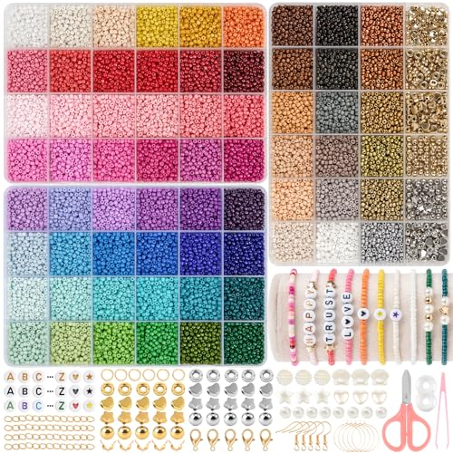 RUBY Perlen für Armbänder 38000 Stück, 3mm 66 Farbe Perlen Set Schmuck, Perlen für Armbänder Pastell mit 300pcs Buchstabenperlen, Perlen zum Auffädeln für DIY Armband Halsketten, Geburtstag