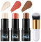 3Pcs Contour Highlighter Blush Sticks mit Pinsel - Creme Contour Bronzer Stick für Wangen Augen Lippen, lang anhaltende wasserdichte glatte Make-up-Sticks für alle Hauttypen Gesicht Make-up (Set C)