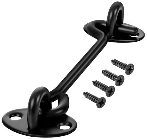 2pack Black 150mm/6 inch Hook and Eye Latch, Cabin Hook,gate Hook,Door Latch,Door Lock,gate Latch for Wooden Gates,Windows, garages, Fences, Gardens, Sliding Doors, barn Doors
