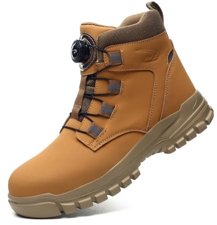 SmoothPace Scarpe Antinfortunistiche Uomo Donna Impermeabile Scarpe da Lavoro con Punta in Acciaio Regolazione Rapida dei Lacci Stivali Brown 42 EU