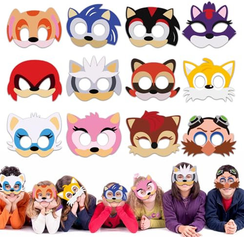 Wirhaut 12 Stück Son-i Cosplay Party Masken, Karikatur Kinder Party Masken, Maske Party Geburtstag Deko für Jungen Mädchen Kinder Maskerade Cosplay Party Karneval Weihnachten