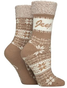 Jeep Womens Thermal Boot Socks - Fluffy Cuff Soft Top Fairisle Patterned Cushioned Warm Winter Walking, Hiking & Outdoor Wear 2 Pairs Size 4-8