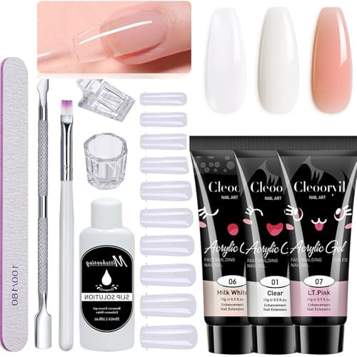 Poly Nail Builder Gel with Tool,3 Pcs Clear Nail Extension Gel Thickening Long Lasting Wear Natural Look For Beginners Art