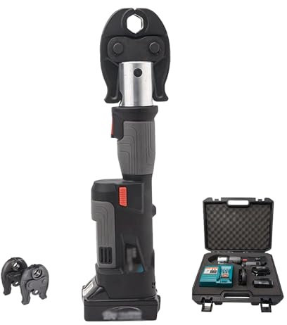 DOJOEUU Crimpatrice a Batteria, Pinza idraulica elettrica, Cilindro Girevole a 180°, 3 Ganasce di pressatura, Kit di Utensili per crimpatura idraulica Ricaricabile, crimpatrice per Cavi per Rame