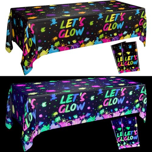 4 Stück schwarzes Licht Neon Tischdecken, 130 x 220 cm Glow Geburtstag Party Tischdecken für Glow in The Dark Party Supplies