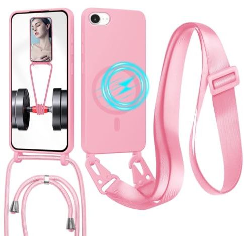 GoodcAcy Handykette für iPhone 6/7/8/iPhone SE 2020 Hülle mit Band,Pink | Magnetisch Handyhülle kompatibel mit Magsafe zum Umhängen Schutzhülle mit Kette Kordel Weich TPU Liquid Flüssig Silikon Case