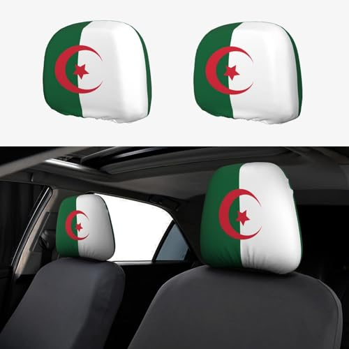 WXXWXD Lot de 2 housses pour appuie-tête de voiture Drapeau de l'Algérie - Convient pour les voitures, SUV, camions, camionnettes, etc., pour améliorer le confort dans la voiture