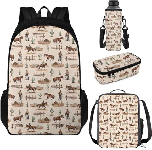 Aplkyhs Ensemble sac à dos et boîte à déjeuner pour adolescent avec boîte à déjeuner, trousse à crayons, porte-bouteille d'eau, Ranch, taille unique