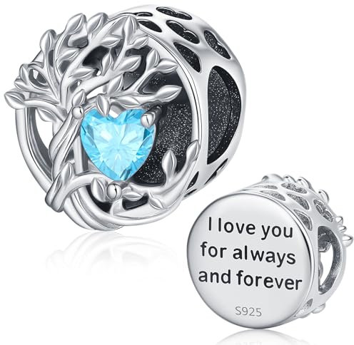Abalorios Árbol de la vida, Charm Árbol Genealógico Plata de Ley 925 y Charms de Piedras de nacimiento, Adecuado para el abalorio de pulsera Pandora European Charme. Regalos para mujeres y niñas