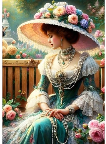 DPHERO DIY Vintage-Dame Diamant Painting Kits Bilder für Erwachsene Anfänger,5D Prinzessin Diamond Painting Set,DIY Runde Steine Blumen Diamant Kunst Kits, Diamant Art für Zuhause Dekor 30x40 cm