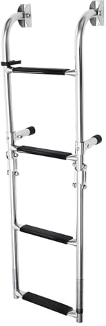 Poolleiter Edelstahl Traglast 136kg Badeleiter Boot 4 Stufen Badeleiter mit Rutschfesten Stufen Handlauf 86.5cm Klappbar Bootsleiter Teleskopleiter für Schwimmdeck, Pool, Boot