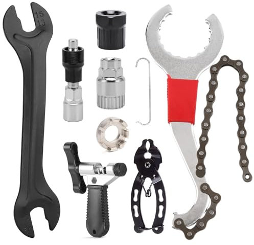 NEUSID Fahrrad Werkzeug Set, 9-teiliges Fahrradwerkzeug Multifunktional Fahrrad Kassette Removal Tool mit 5-11 Fach Fahrrad Kurbel Removal Tool Tretlager Speichenschlüssel Kurbelabzieher Kit