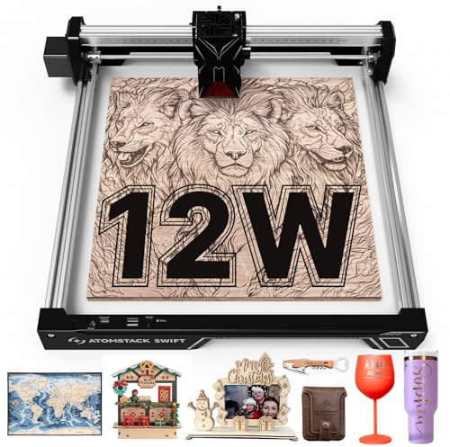 ATOMSTACK 12 W Laser Graviermaschine Swift 12 W Serie Laserschneider 0,01 mm Gravurfläche 300 × 300 mm Hochpräzise Laser Cutter Holz Robuster Software-Support (SWIFT 12W Schwarz)