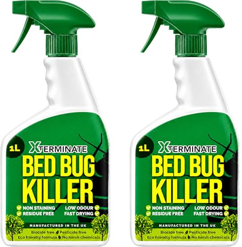Xterminate Pesticide Free Bed Bug Killer Spray 2 x 1L - Biocide Free, No Harsh Chemicals, Eco-Friendly Formula - Non Staining & Low Odour - For Bed Bugs, Fleas, Flies & More
