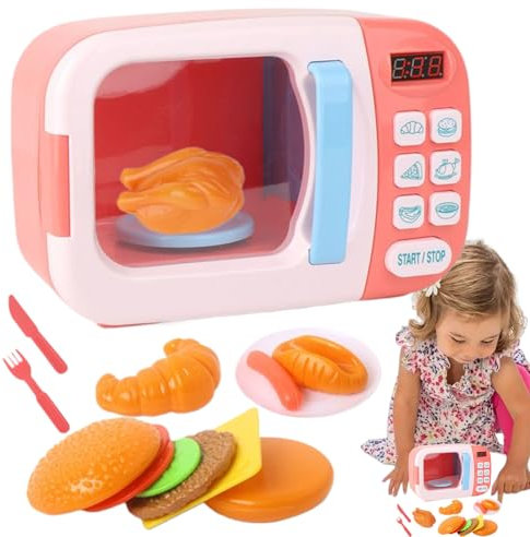 Horno Microondas de Juguete - Juguete de Cocina con Luces y Sonido - Microondas Simulador Interactivo con Temporizador Realista para Bebés Jugar a Cocinar en Hogar Guardería Aula
