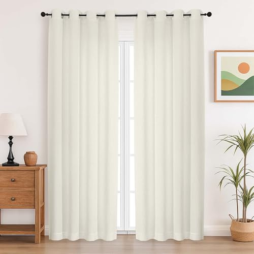 Simplebrand Cremefarben Vorhänge Leinenoptik Wohnzimmer Gardinen mit Ösen Halbtransparent Licht Filtern Voile Vorhänge Modern Vorhang 140x229cm für Schlafzimmer Balkontür Kinderzimmer 2er Set