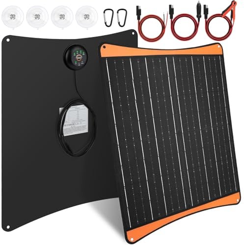 【30W Cargador Bateria 12V】DERUXI 30W Panel Solar Portátil,Cargador Batería Solar Coche, Fuente Alimentación de Emergencia Placa Solar 12V Adaptadores Adecuado SAE Cable para RV Automóviles Moto Barcos