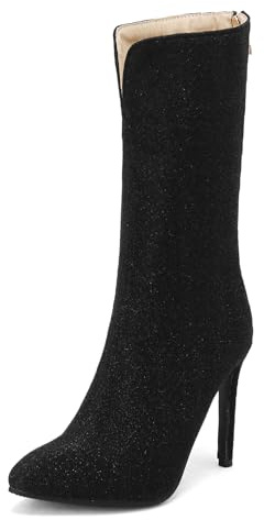 Gicoiz Bride Sposa a Collo Alto Tacco a Spillo Tacco Alto Stivali Brillantini Stivali Appuntito Donna Festa Eleganti Half Riding Polacchine Zip Nero Numero 38 EU-39Cn