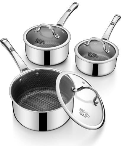 Edelstahl Kochtopf 16+18+20cm mit Deckel, Antihaft Stielkasserolle, Topfset, Kochtopf Induktion, Hitzebeständiger Griff, Kochtöpfe für Alle Herdarten, Ofen- und Spülmaschinengeeignet, PFOA-frei