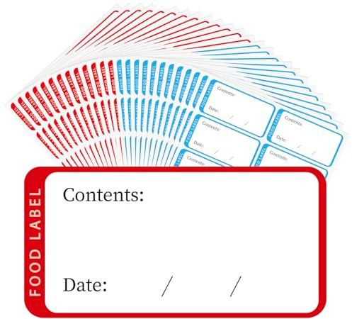 500 Pcs Freezer Labels Stickers, 60 x 30 mm Food Date Labels, Red & Blue | Easy-peel removable adhesive, writable Contents/Date fields, waterproof and oil-resistant, fridge and freezer use
