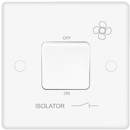 EVOGES Vector 10AX 3-Pole Fan Isolator Switch – 1 Gang 1 Way White Gloss, Bathroom Extractor Fan Isolation Switch, Includes Fixing Screws & Screw Caps, UK Standard Wall Mount