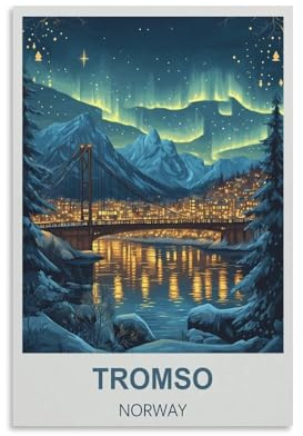 FJIWECWSQ Poster, Motiv: Tromso Norwegen, Vintage-Reiseposter, 40 x 60 cm, Leinwand-Kunstdruck, Gemäldedrucke