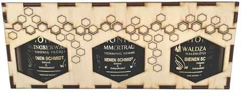 3er Holzgeschenkset mit 50g Honiggläsern in 3 Sorten inkl. Gravur frohe Weihnachten