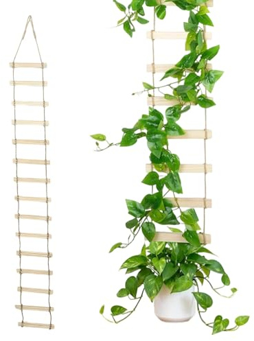 Ranktreppe für den Innenbereich, 180 cm (70,87 Zoll), Holzgitter für Pflanzen, Leinenseil aus Naturholz, vertikaler Kletterständer 300 g für Monstera Y