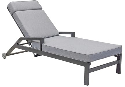 Gartenliege mit Rollen Anthrazit – Sonnenliege mit hellgrauer Textilen-Auflage – Mehrfach verstellbares Kopfteil – Aluminium-Gestell Wetterfest – Relaxliege & Rollliege für Outdoor – 190 x 66 x 50 cm