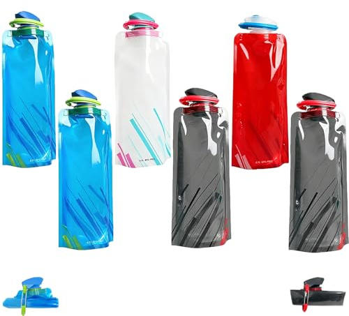 Collapsible Water Bottle, Set of 6 Foldable Water Bottles in Four Colours, Flexible Reusable Travel Bottle for Hiking, Biking, Camping and Fitness Training, Compact Capacity Space Saving Solution